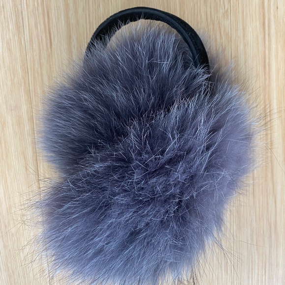 Grey Real Fur Ear Muffs - Picture 2 of 3